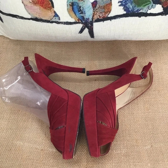 Stuart Weizmann Women’s Red Suede Leather Party Platform Sling Heels Size 7.5 - Picture 7 of 11